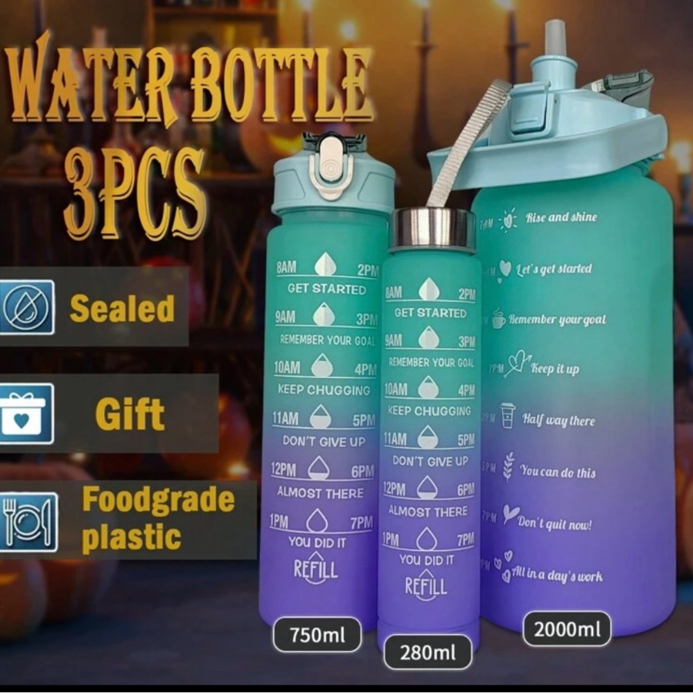 3pcs Motivational Sport Water Bottle Set